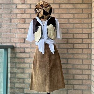 Vintage Brown Suede  leather midi skirt